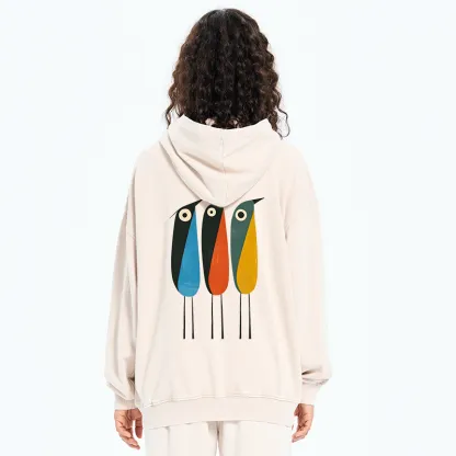 Tokyo-Tiger Bold Shape Birds Washed Zip Hoodie