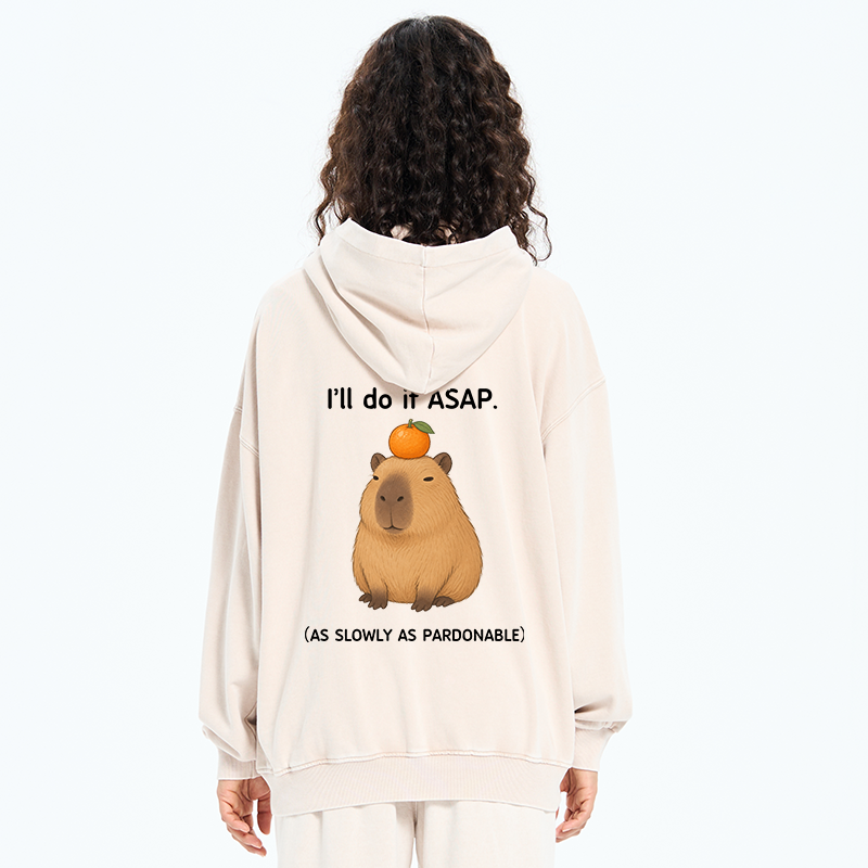 Tokyo-Tiger Slow Task Capybara Meme Washed Zip Hoodie