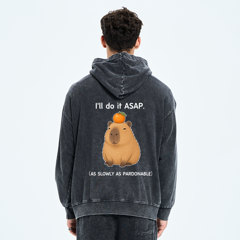 Tokyo-Tiger Slow Task Capybara Meme Washed Zip Hoodie