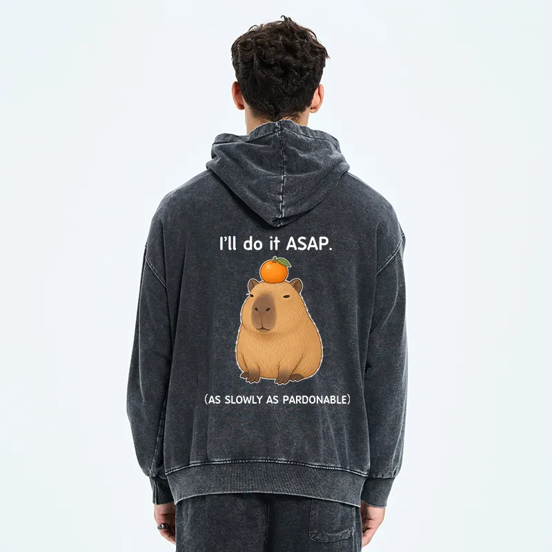 Tokyo-Tiger Slow Task Capybara Meme Washed Zip Hoodie