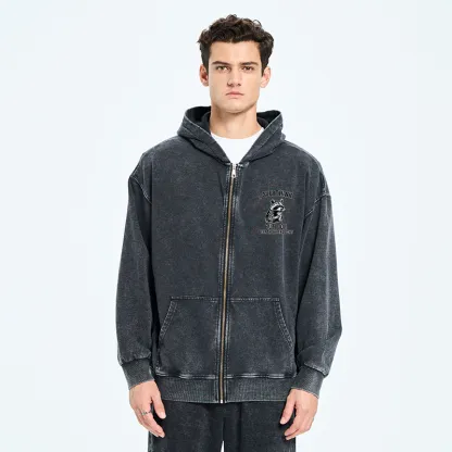 Tokyo-Tiger Constant Overthinking Washed Zip Hoodie
