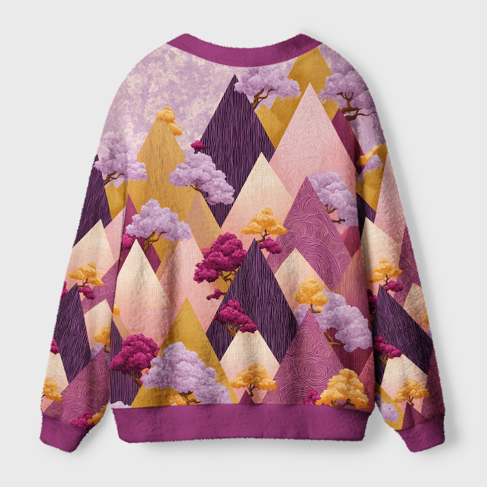 Tokyo-Tiger Geometric Purple Peaks Ugly Cardigan Sweater