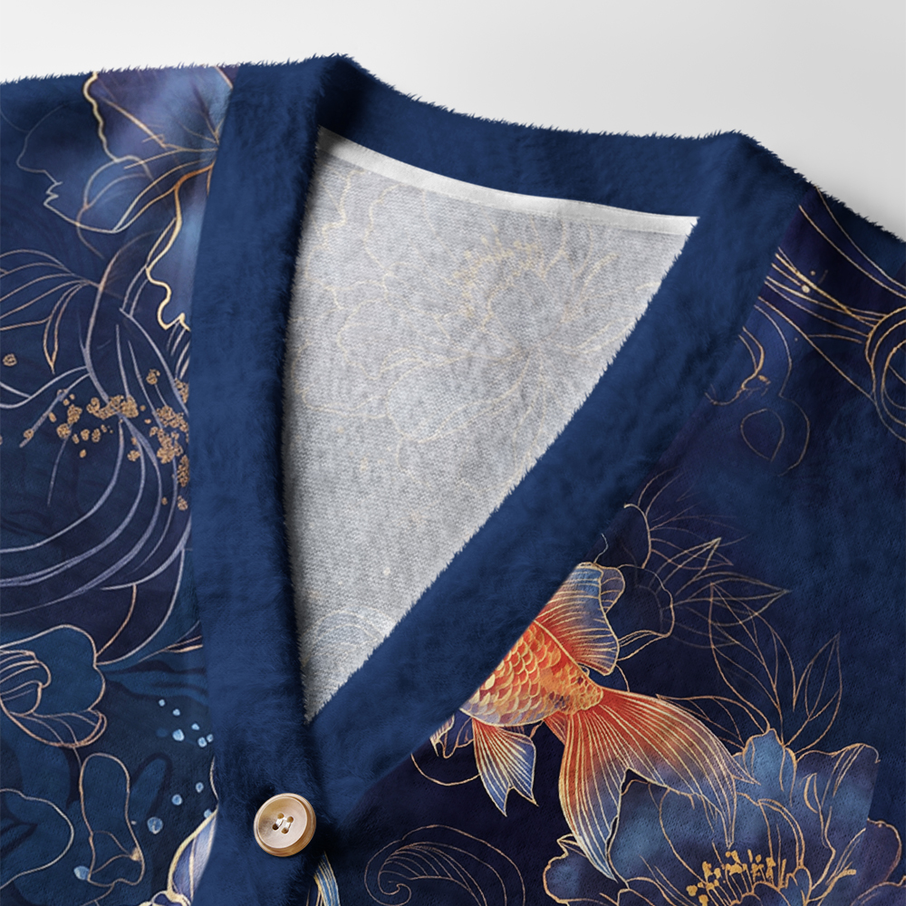 Tokyo-Tiger Blossoms Of The Koi Ugly Cardigan Sweater