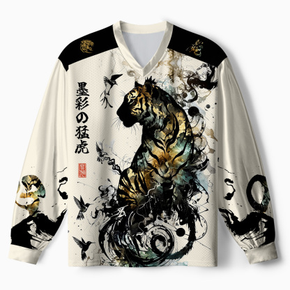 Tokyo-Tiger Golden Tiger And Soaring Birds Paneled Long Sleeve Jersey