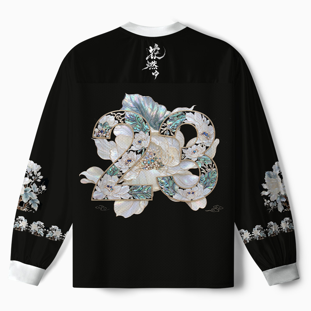 Tokyo-Tiger Lotus Adorned With Golden Specks Paneled Long Sleeve Jersey