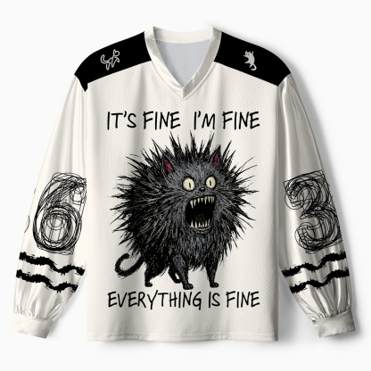 Tokyo-Tiger It's Fine I'm Fine Funny Mental Health Cat Paneled Long Sleeve Jersey