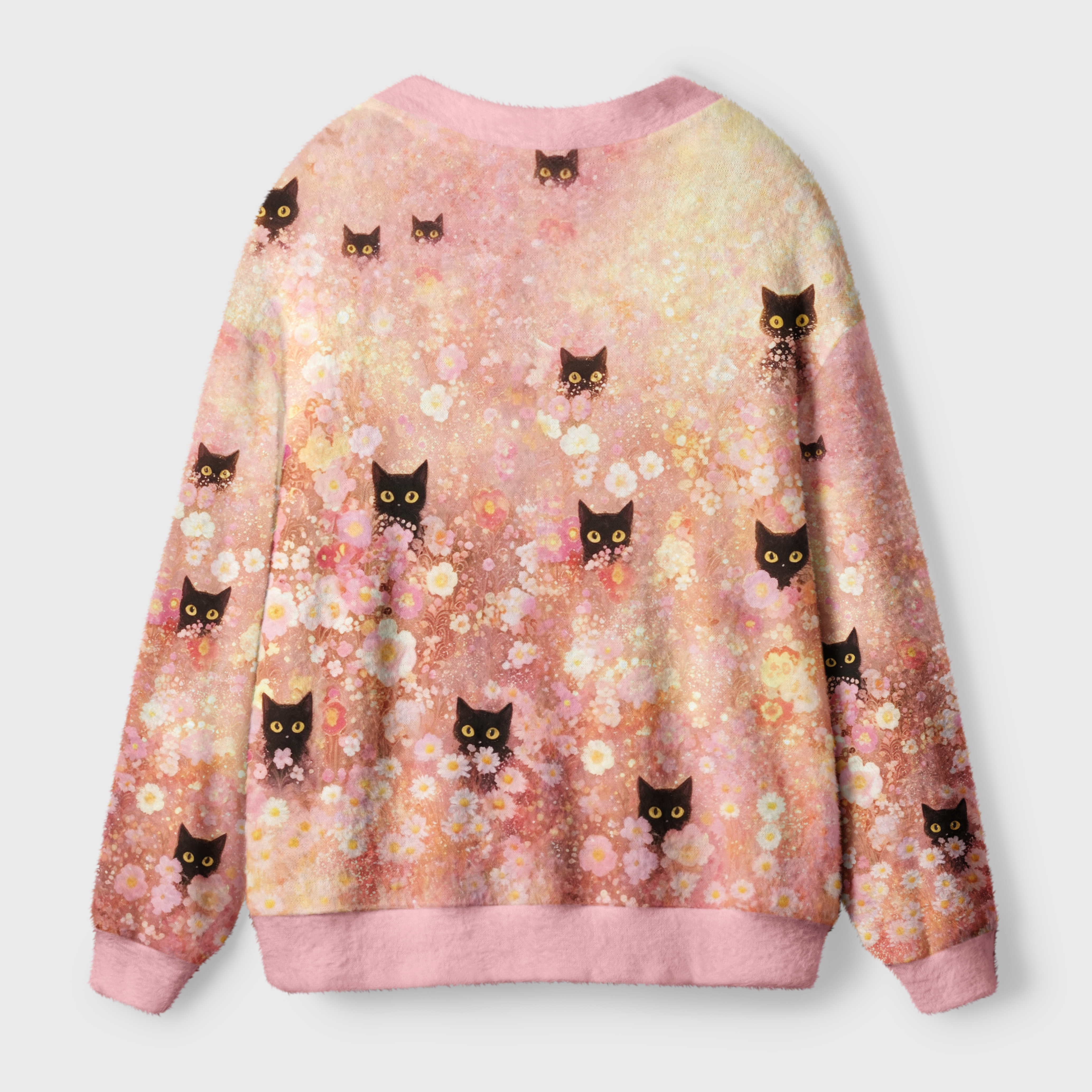 Tokyo-Tiger Black Cats Among Pink Blooms Ugly Cardigan Sweater