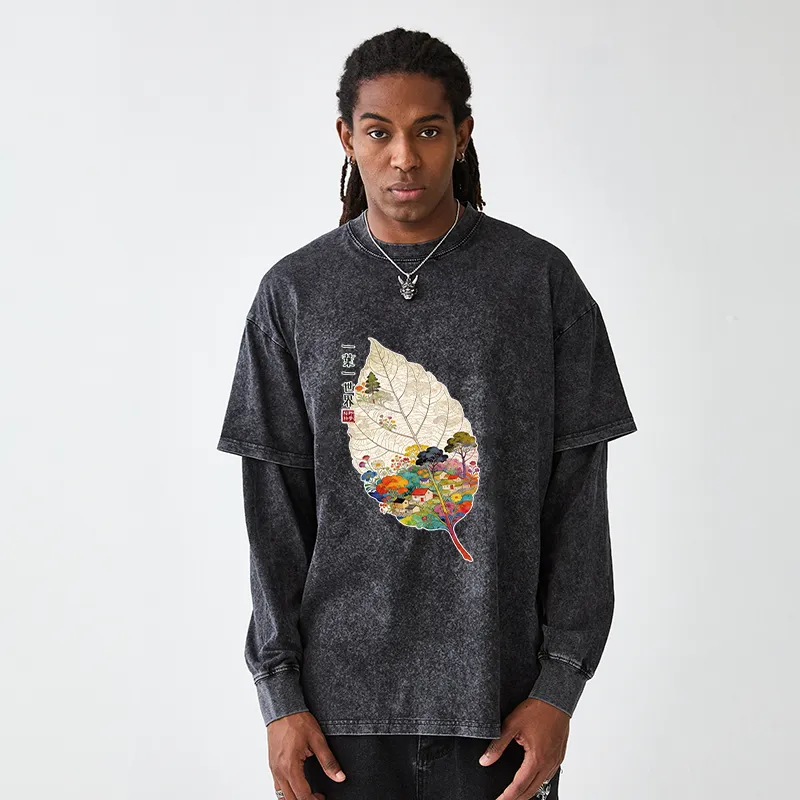Tokyo-Tiger One Leaf Holds A Tiny Colorful World Washed Double Layer T-Shirt