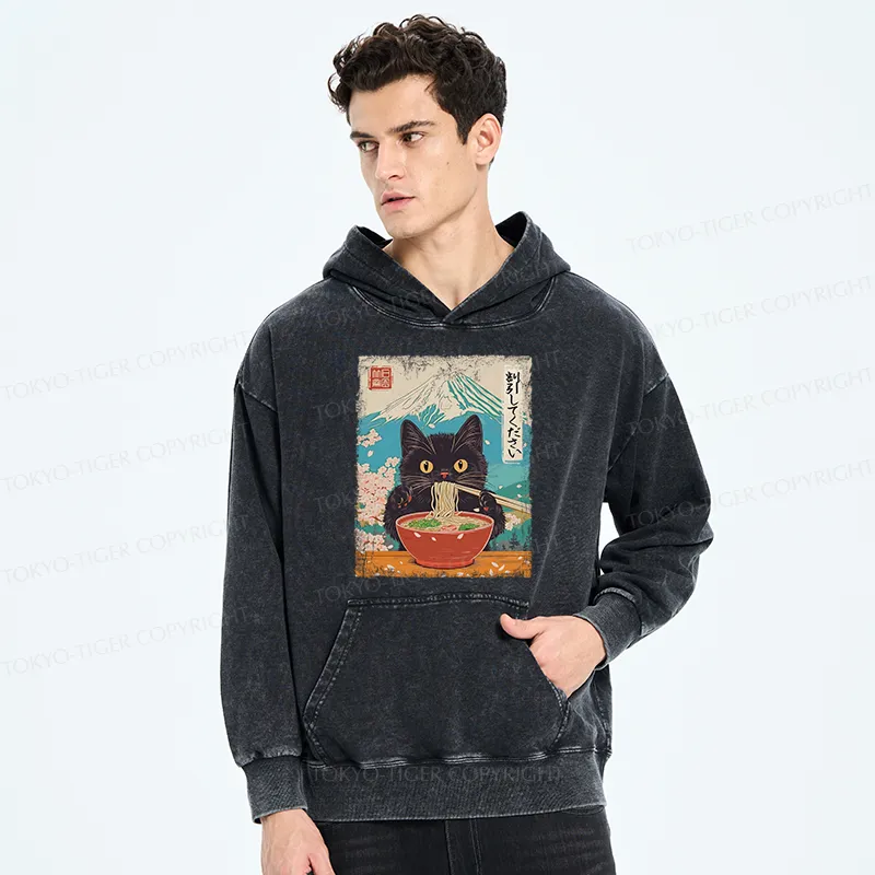 Tokyo-Tiger Please Give Cat A Discount Washed Hoodie