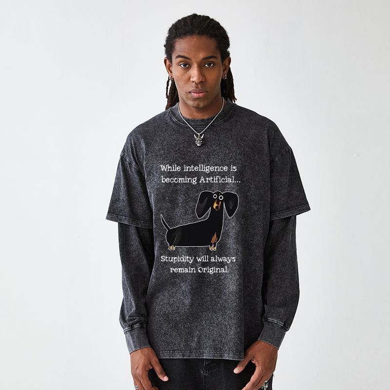 Tokyo-Tiger Dachshund Real Humor Funny Meme Washed Double Layer T-Shirt