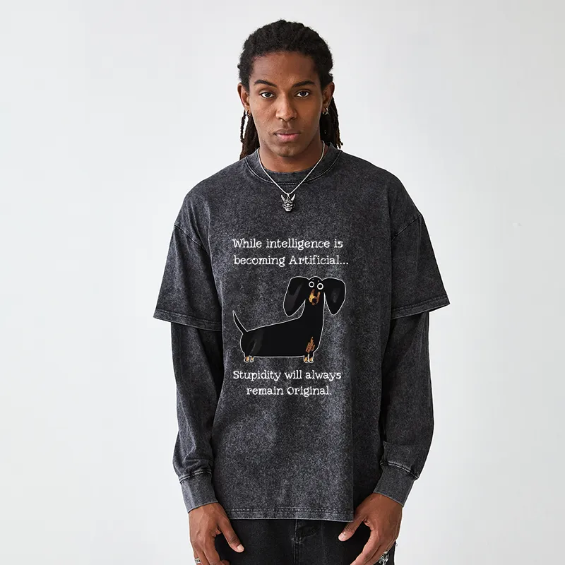 Tokyo-Tiger Dachshund Real Humor Funny Meme Washed Double Layer T-Shirt
