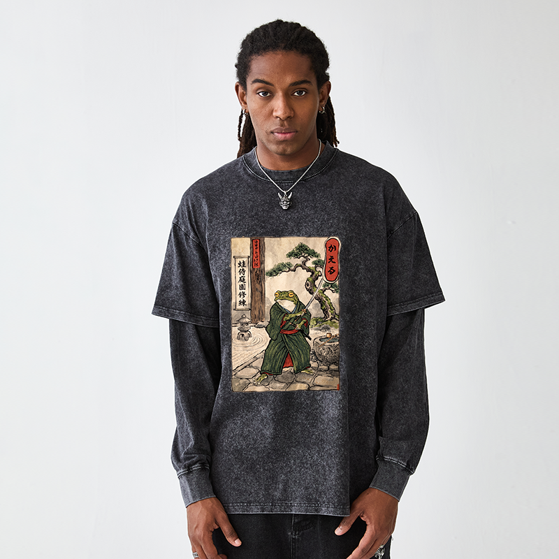 Tokyo-Tiger Samurai Frog Training Washed Double Layer T-Shirt