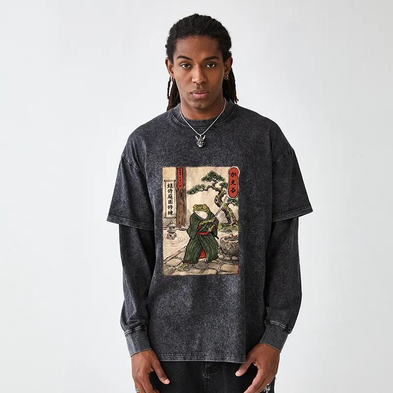 Tokyo-Tiger Samurai Frog Training Washed Double Layer T-Shirt