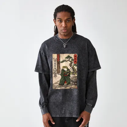 Tokyo-Tiger Samurai Frog Training Washed Double Layer T-Shirt