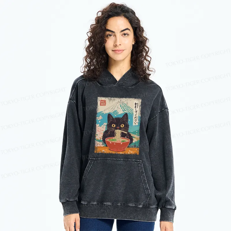 Tokyo-Tiger Please Give Cat A Discount Washed Hoodie