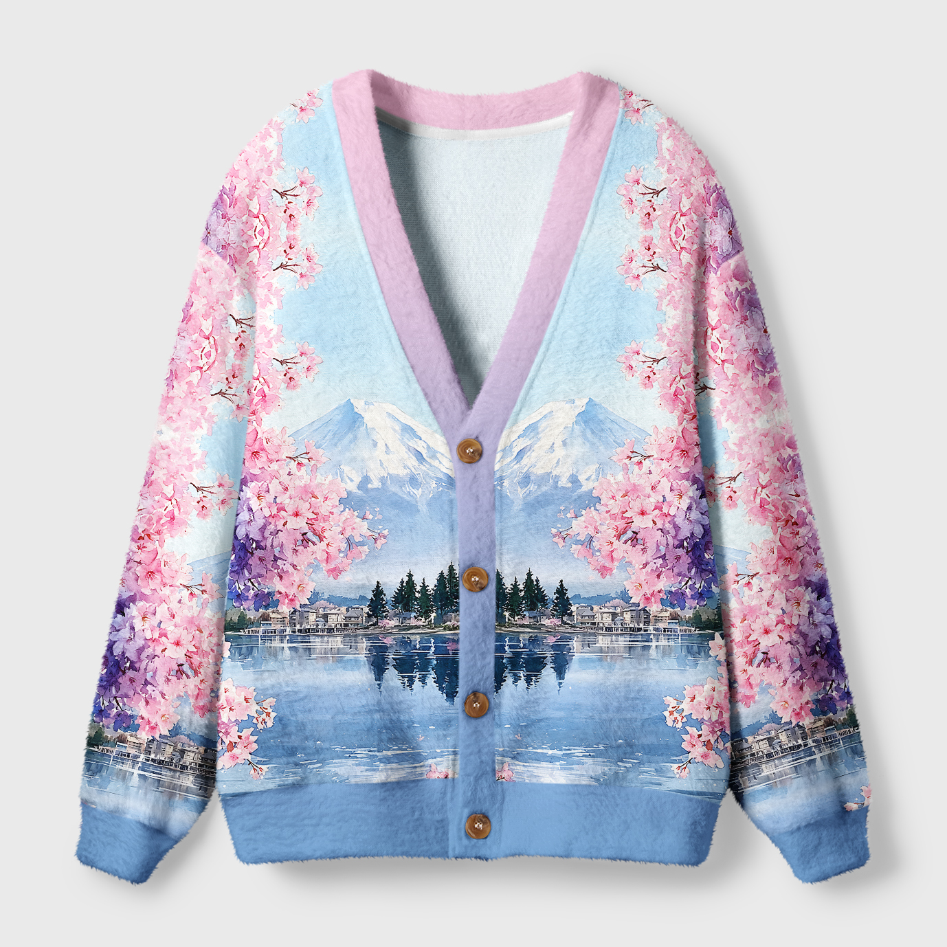 Tokyo-Tiger Japan’s Mount Fuji And Cherry Blossoms Ugly Cardigan Sweater