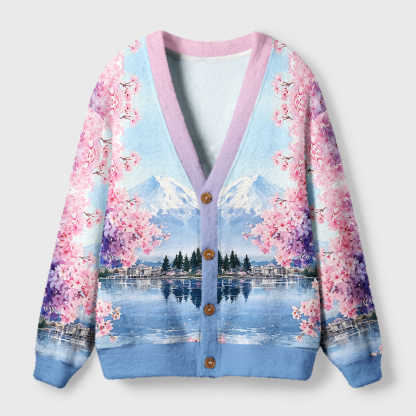 Tokyo-Tiger Japan’s Mount Fuji And Cherry Blossoms Ugly Cardigan Sweater