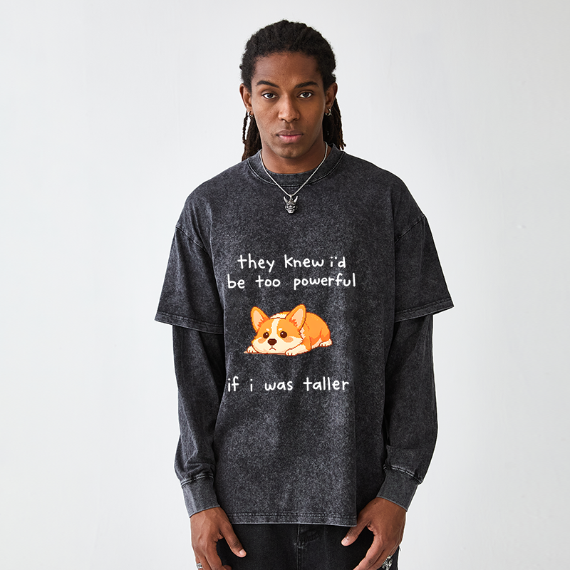 Tokyo-Tiger Funny Short Dog Joke Washed Double Layer T-Shirt