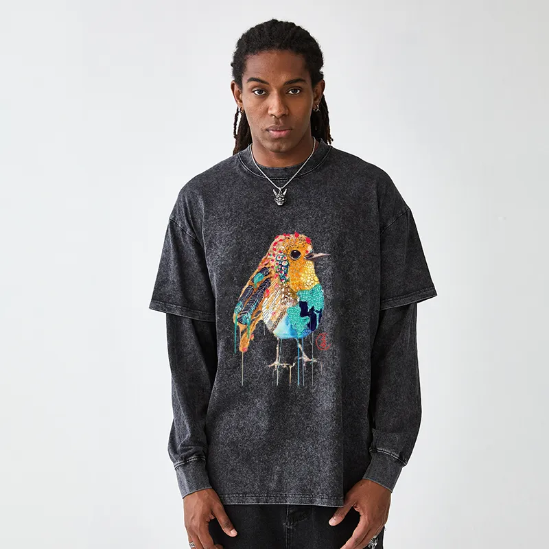 Tokyo-Tiger Sparkly Wild Bird Washed Double Layer T-Shirt
