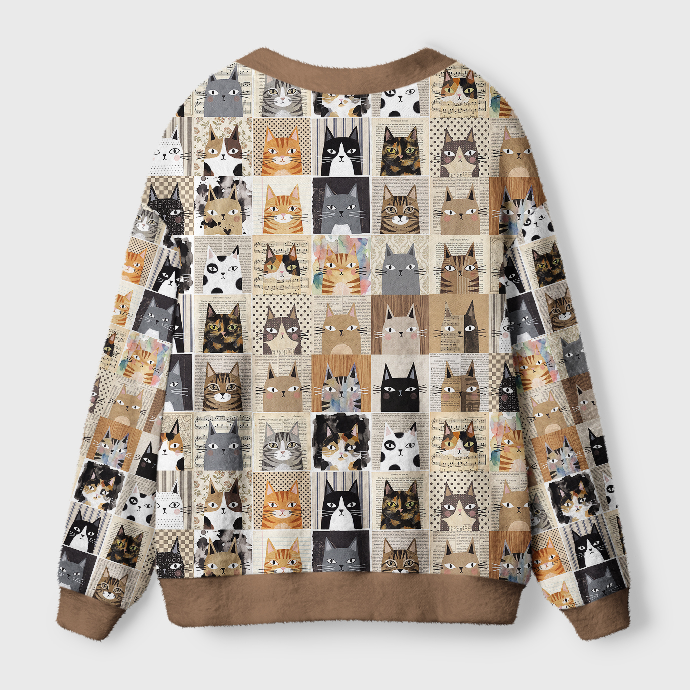 Tokyo-Tiger Retro Paper Collage Cat Ugly Cardigan Sweater