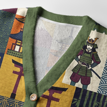 Tokyo-Tiger Japanese Ukiyo‑e Patchwork Ugly Cardigan Sweater