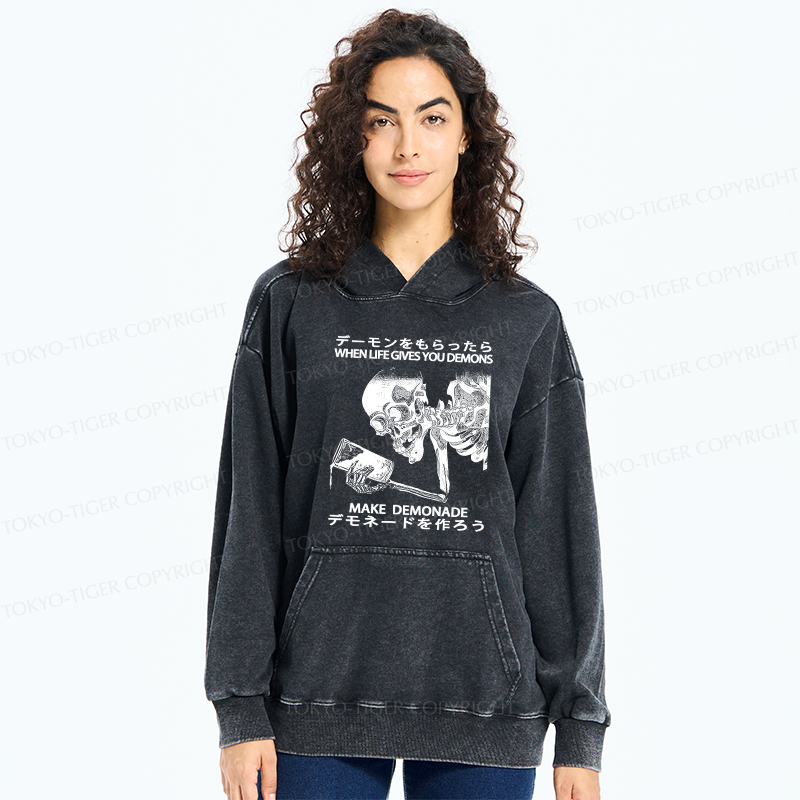 Tokyo-Tiger Make Demonade Funny Washed Hoodie
