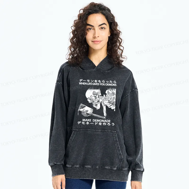 Tokyo-Tiger Make Demonade Funny Washed Hoodie
