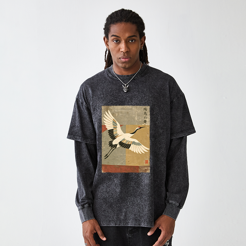 Tokyo-Tiger Crane Spirit Washed Double Layer T-Shirt