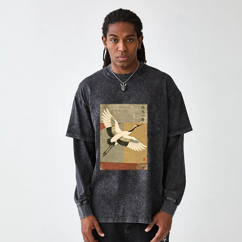 Tokyo-Tiger Crane Spirit Washed Double Layer T-Shirt
