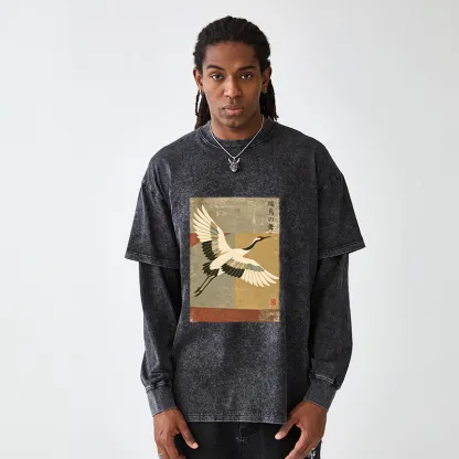 Tokyo-Tiger Crane Spirit Washed Double Layer T-Shirt