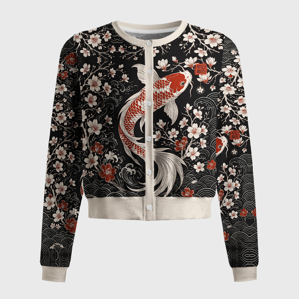 Tokyo-Tiger Vintage Sakura And Koi Women's Lightweight Cardigan