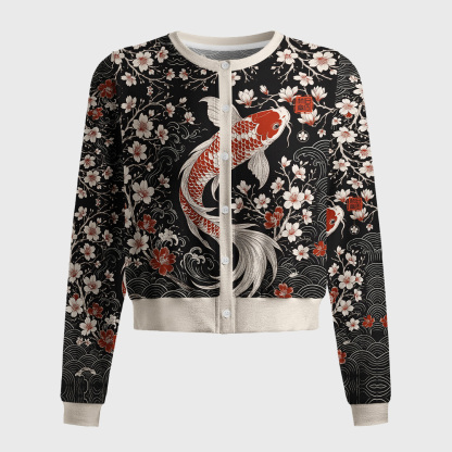 Tokyo-Tiger Vintage Sakura And Koi Women's Lightweight Cardigan