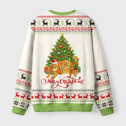Tokyo-Tiger Christmas Cat Chaos Fuzzy Christmas Ugly Sweatshirt