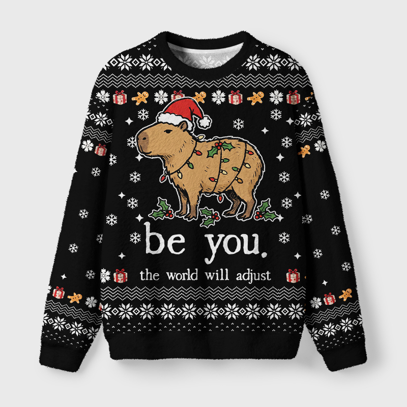Tokyo-Tiger Be You Capybara Fuzzy Christmas Ugly Sweatshirt
