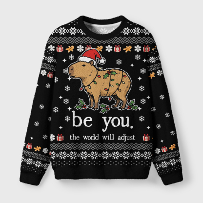 Tokyo-Tiger Be You Capybara Fuzzy Christmas Ugly Sweatshirt