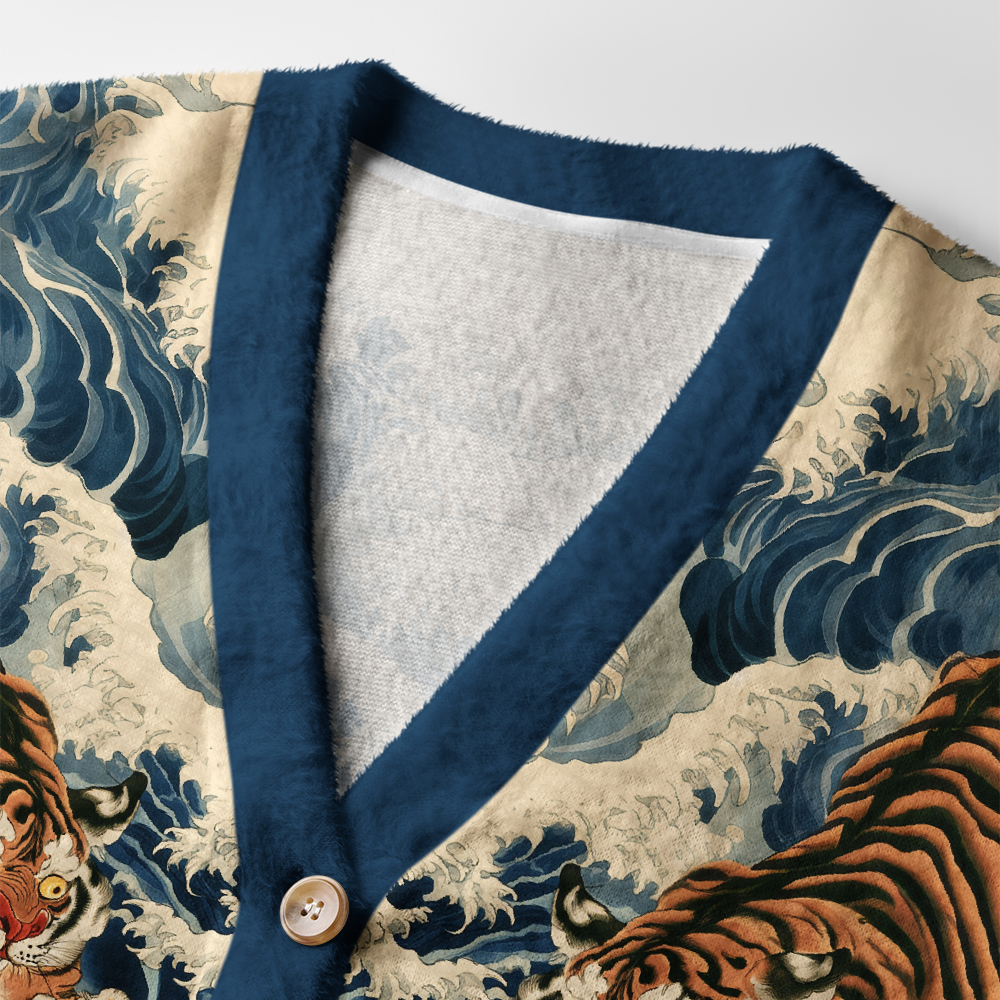Tokyo-Tiger Tiger Of The Floral Surf Ugly Cardigan Sweater