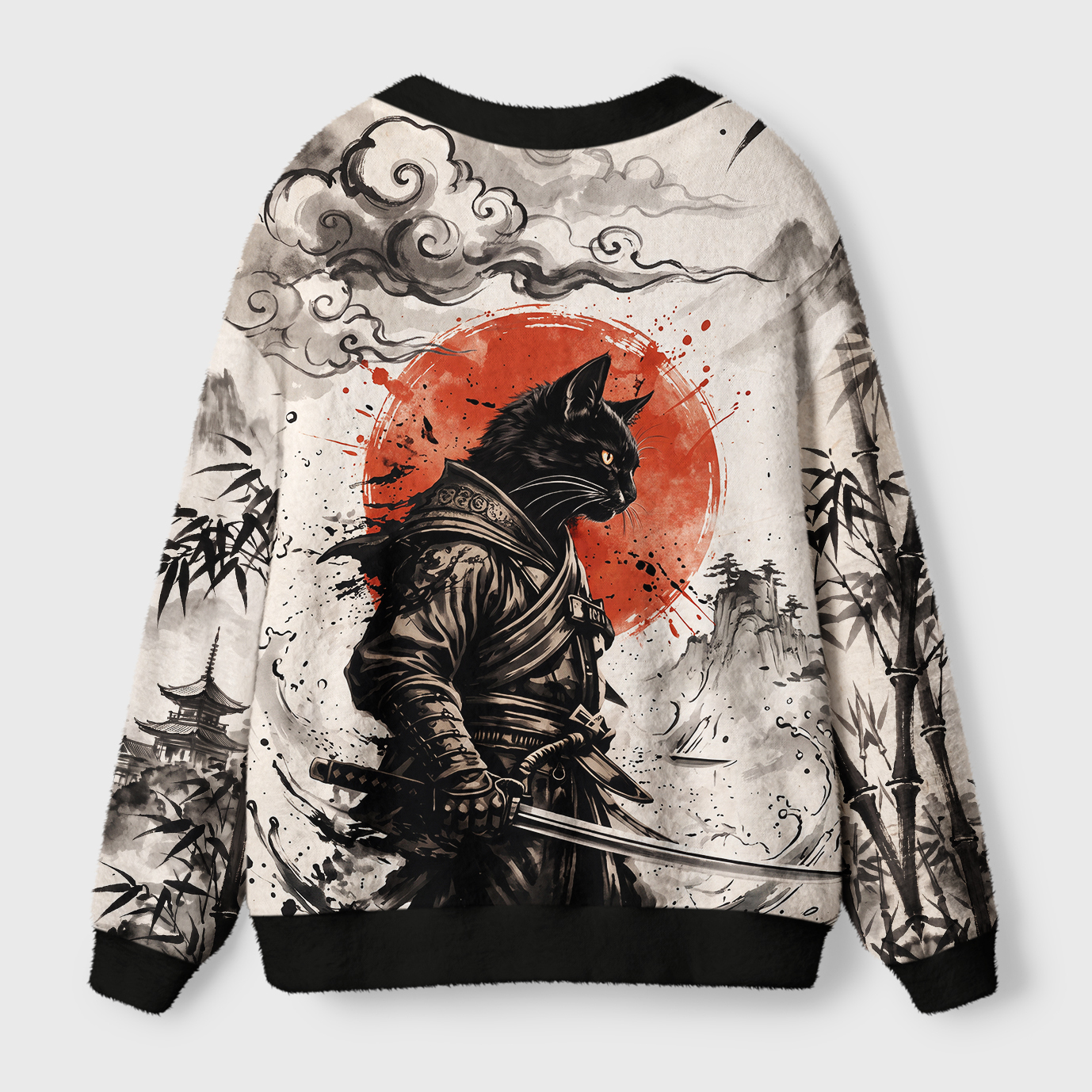 Tokyo-Tiger Retro Samurai Cat Ugly Cardigan Sweater