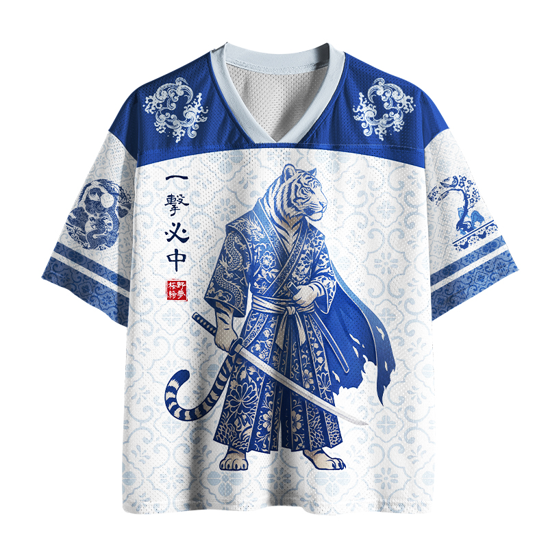 Tokyo-Tiger Blue White Porcelain Samurai Tiger Mesh Jersey