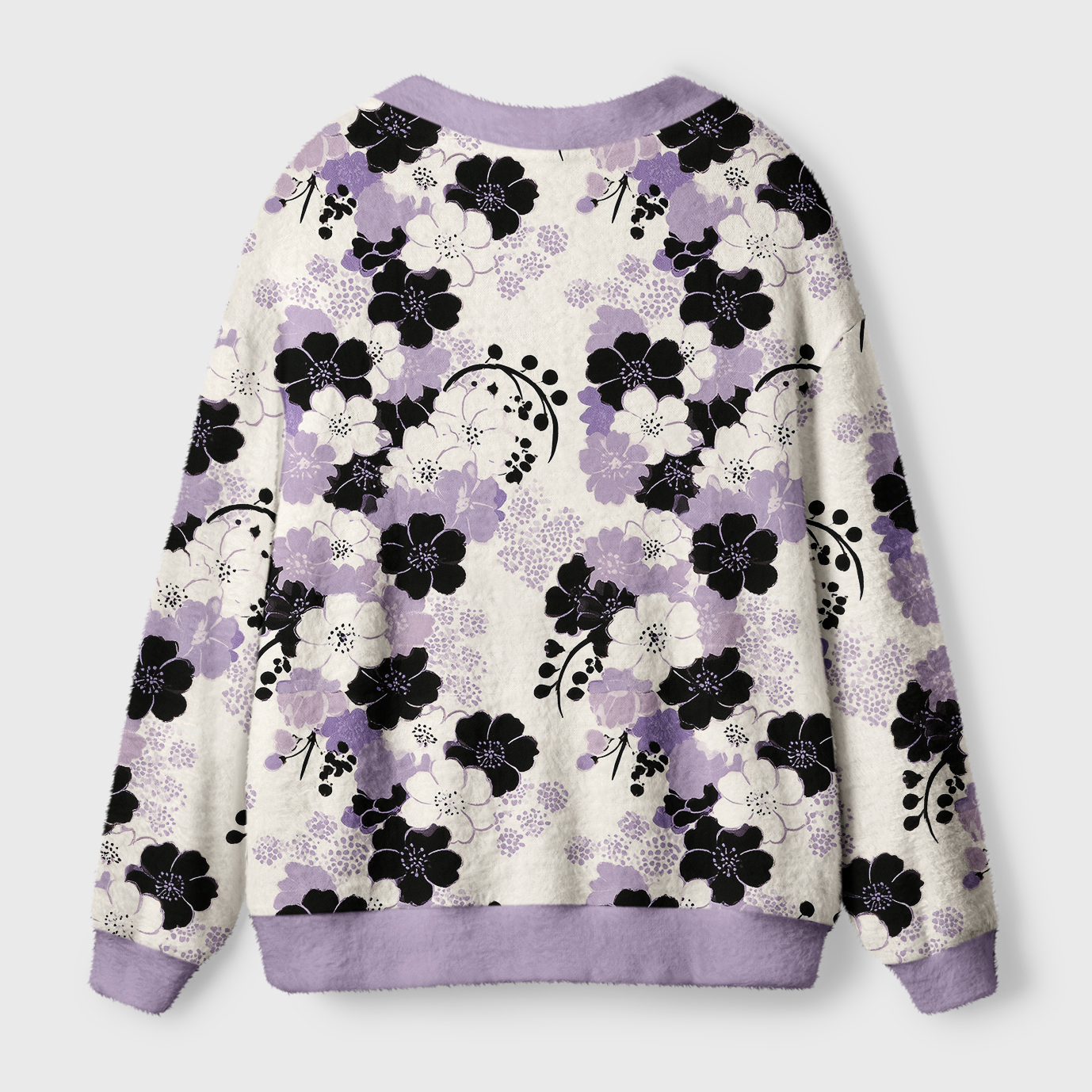 Tokyo-Tiger Delicate Petals In Dusky Purple Ugly Cardigan Sweater