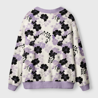 Tokyo-Tiger Delicate Petals In Dusky Purple Ugly Cardigan Sweater