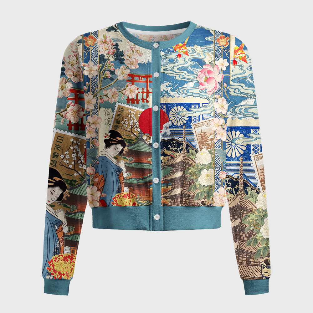 Tokyo-Tiger Geisha Sakura Temple All‑Over Print Women's Lightweight Cardigan