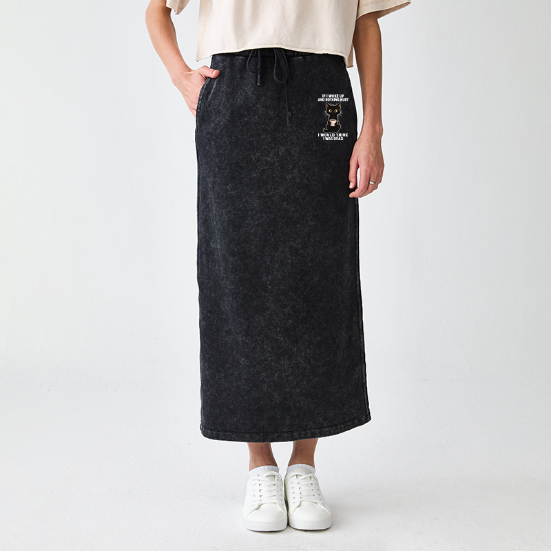 Tokyo-Tiger Funny Cute Black Cat And Coffee Meme Washed Terry Skirt