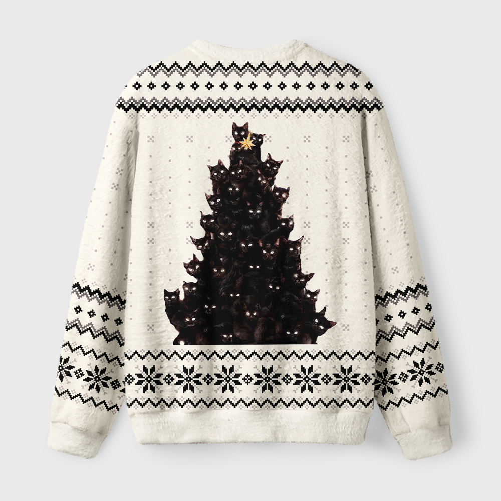 Tokyo-Tiger Cat Christmas Stack Fuzzy Christmas Ugly Sweatshirt
