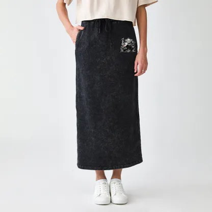 Tokyo-Tiger Panda Samurai Warrior Washed Terry Skirt