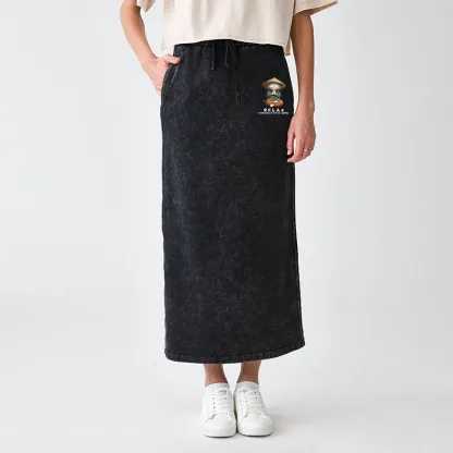 Tokyo-Tiger Zen Relax Cat Graphic Washed Terry Skirt
