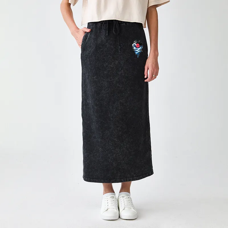 Tokyo-Tiger Vinyl Records And Waves Washed Terry Skirt