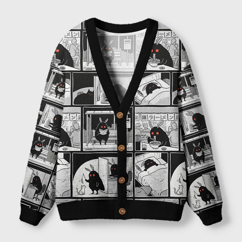 Tokyo-Tiger Dark Weird Moth‑Like Creature Manga Panel Ugly Cardigan Sweater