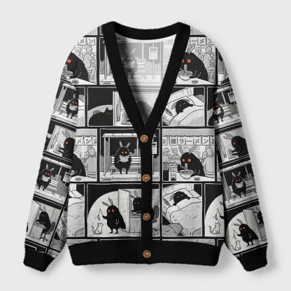 Tokyo-Tiger Dark Weird Moth‑Like Creature Manga Panel Ugly Cardigan Sweater