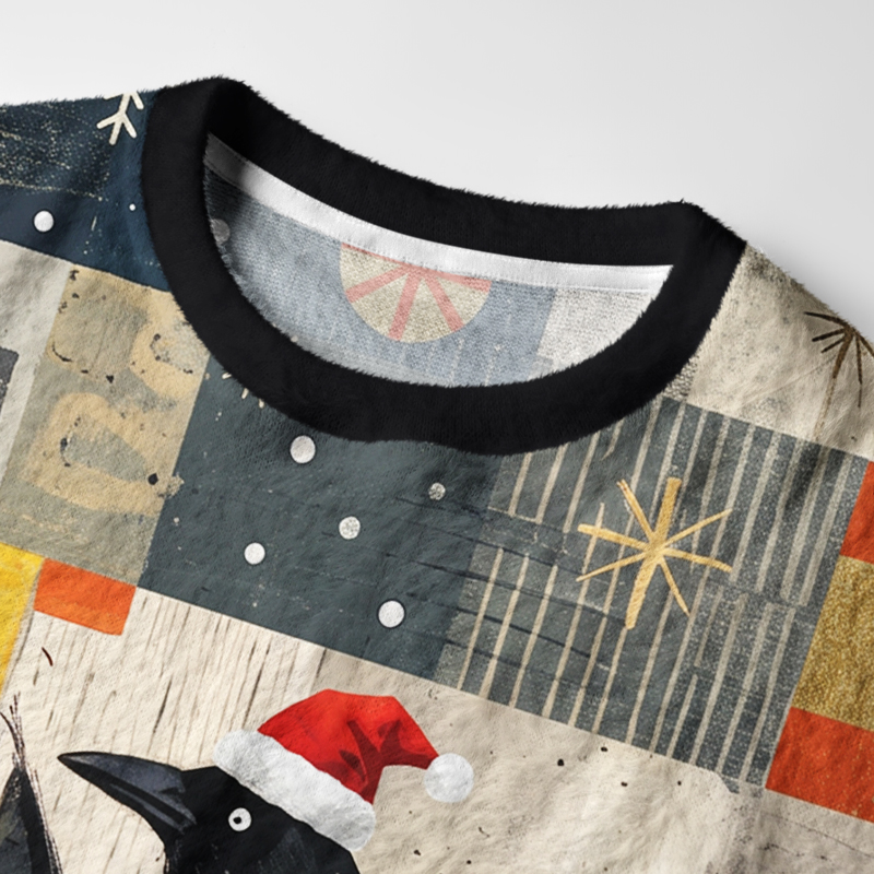 Tokyo-Tiger The Cat And The Crow Are Planning To Rule The World Fuzzy Christmas Ugly Sweatshirt