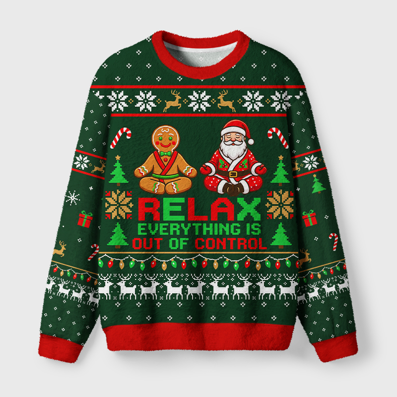 Tokyo-Tiger Funny Meditating Santa Gingerbread Man Fuzzy Christmas Ugly Sweatshirt